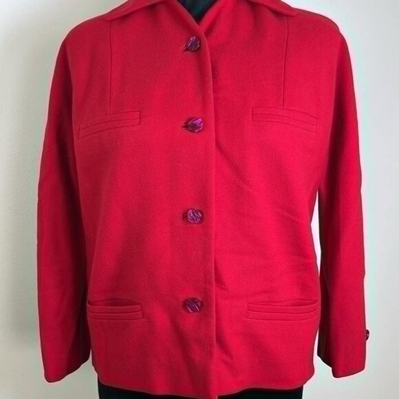 Vintage Wool Like Ladies Red Blazer Jacket by Benton's Business 80s Hipster - Picture 1 of 7